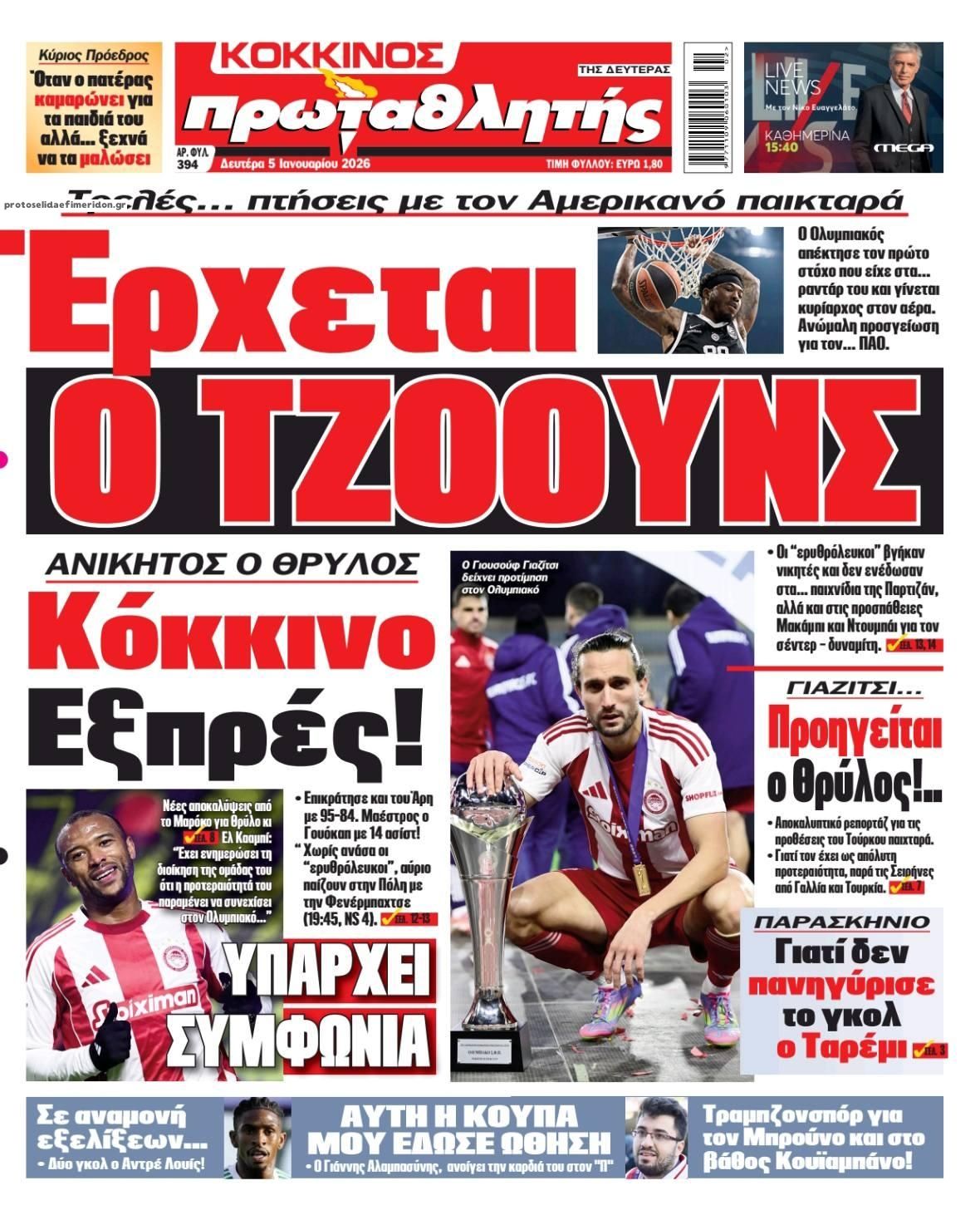 Πρωτοσέλιδο εφημερίδας Κόκκινος Πρωταθλητής