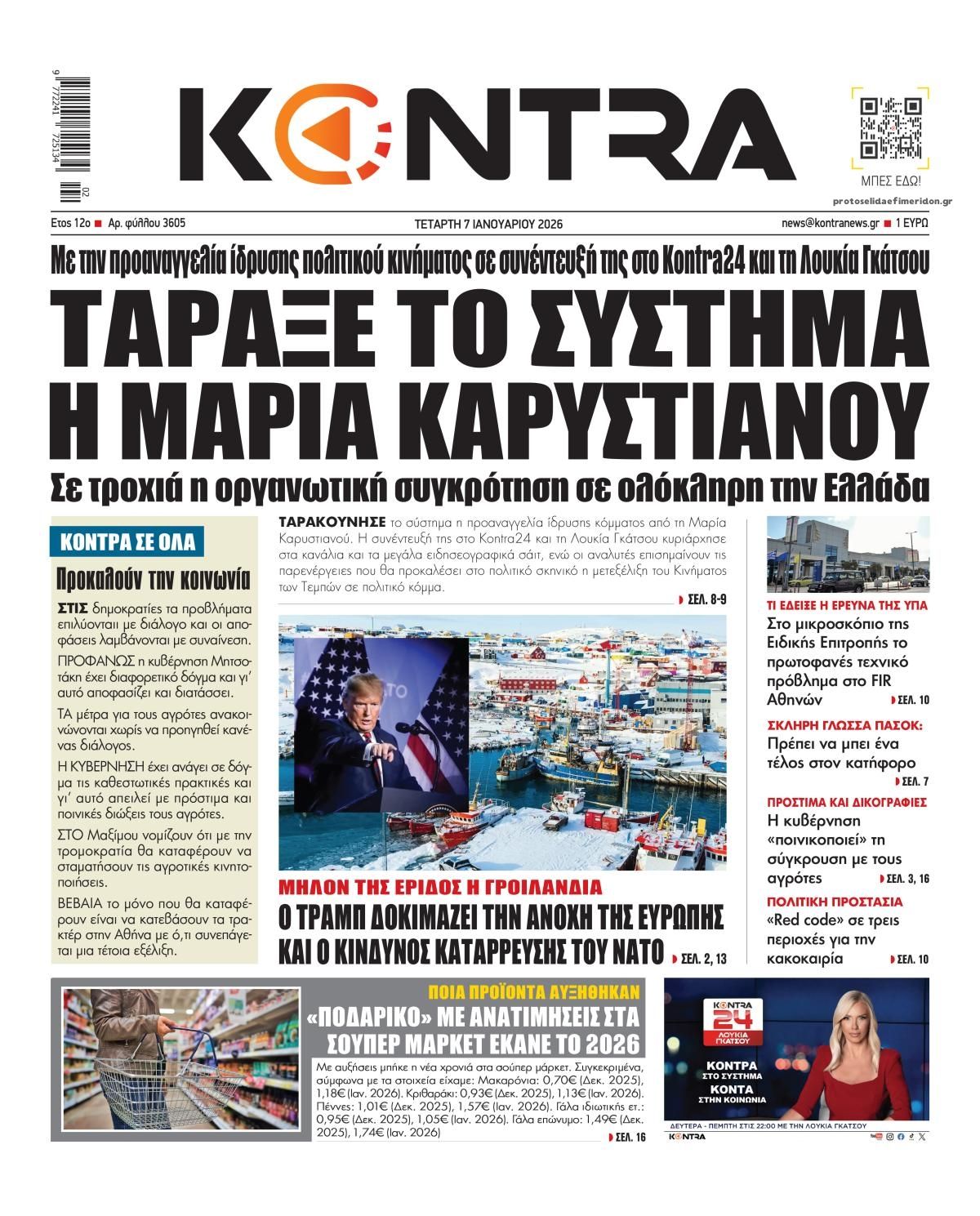 Πρωτοσέλιδο εφημερίδας Kontra News