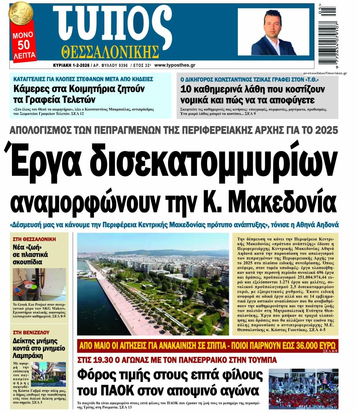 Πρωτοσέλιδο εφημερίδας Τύπος Θεσσαλονίκης