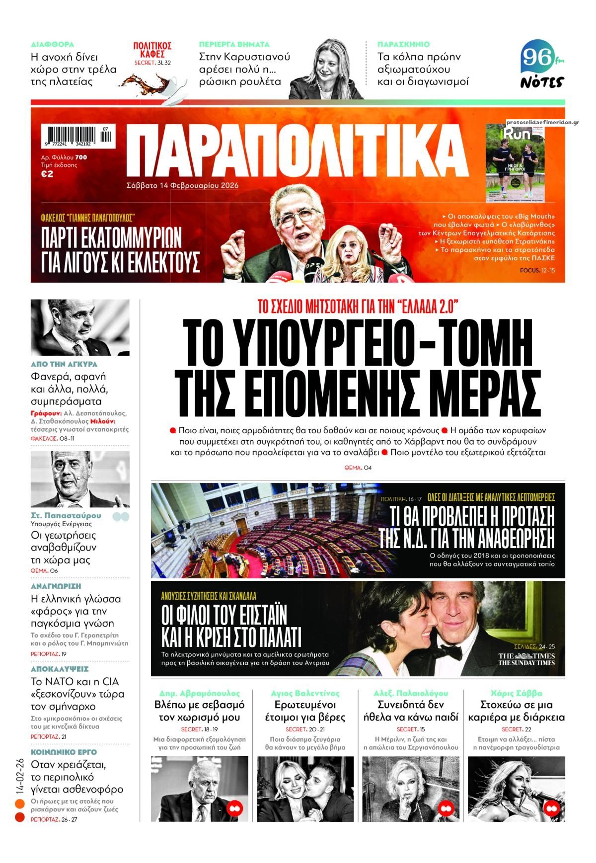 Πρωτοσέλιδο εφημερίδας Παραπολιτικά