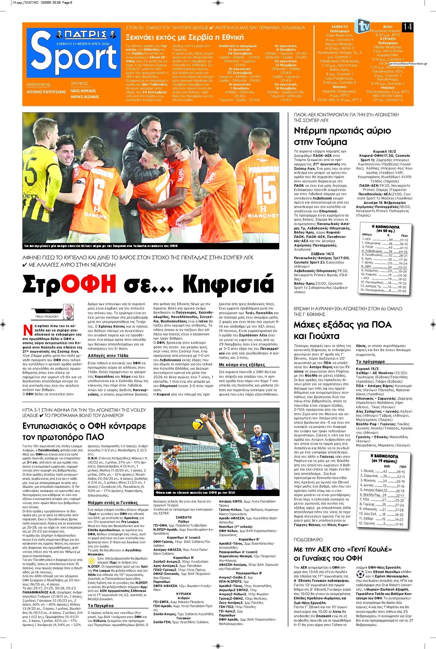 Πρωτοσέλιδο εφημερίδας Πατρίς Σπορ