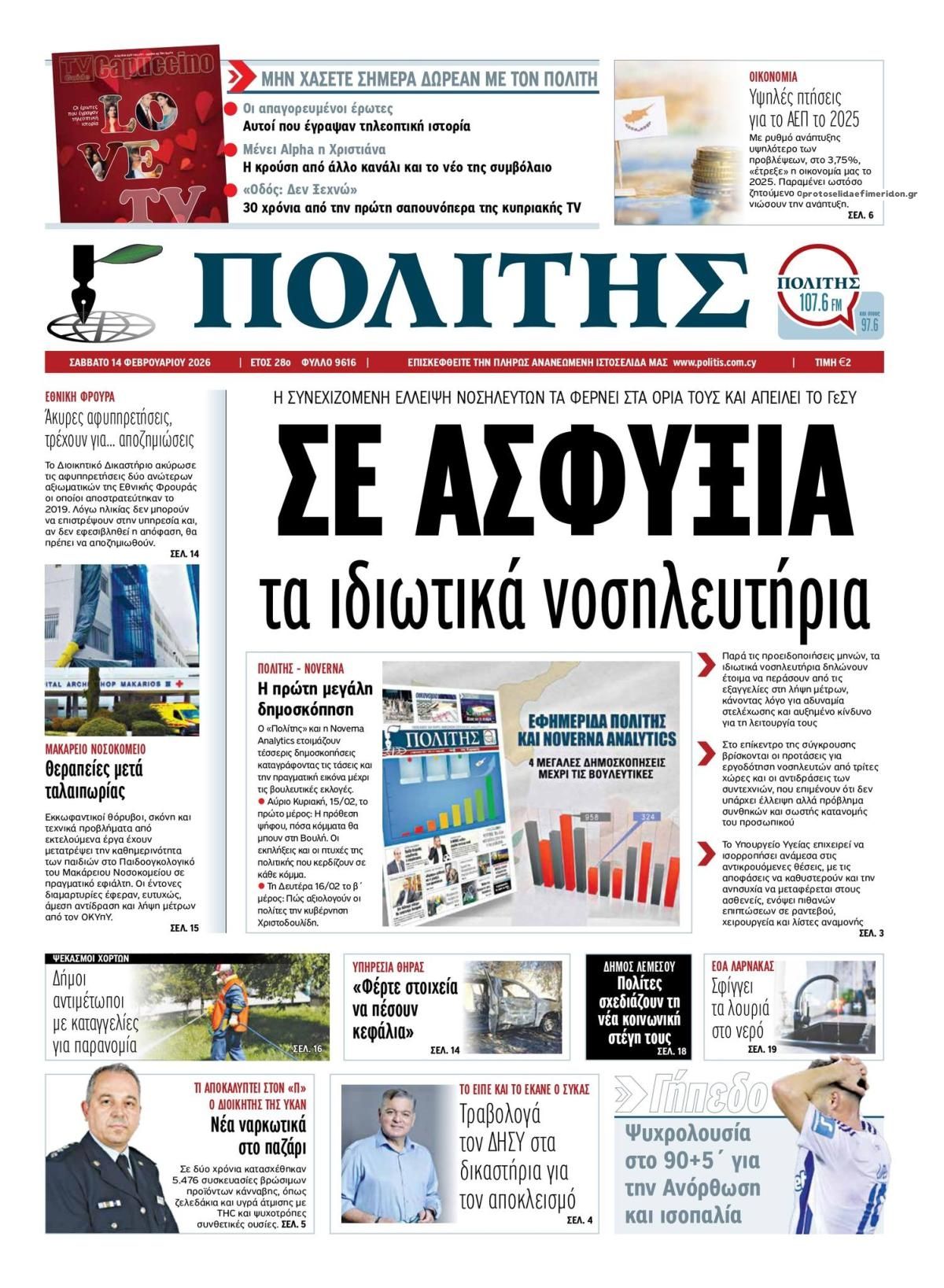 Πρωτοσέλιδο εφημερίδας Πολίτης Κύπρου