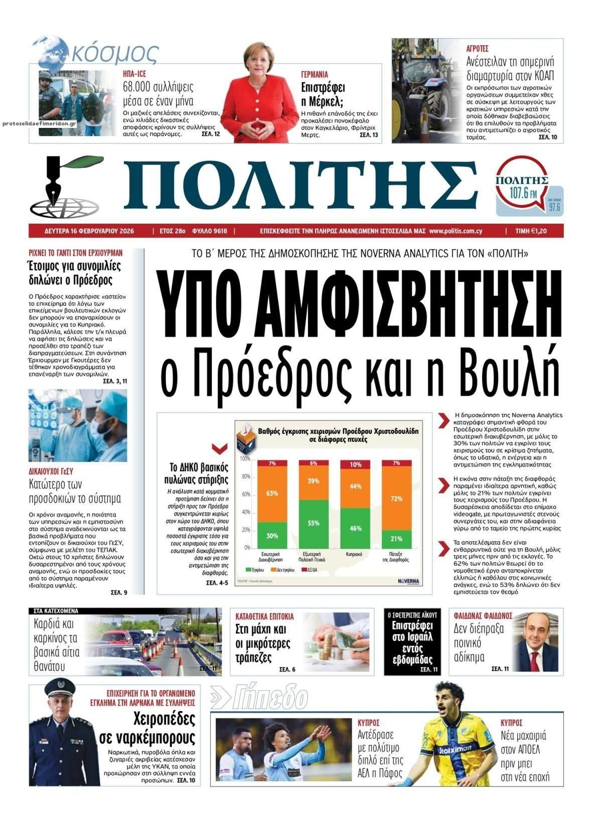 Πρωτοσέλιδο εφημερίδας Πολίτης Κύπρου