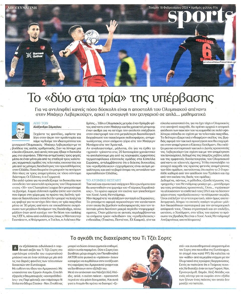 Οπισθόφυλλο εφημερίδας Απογευματινή