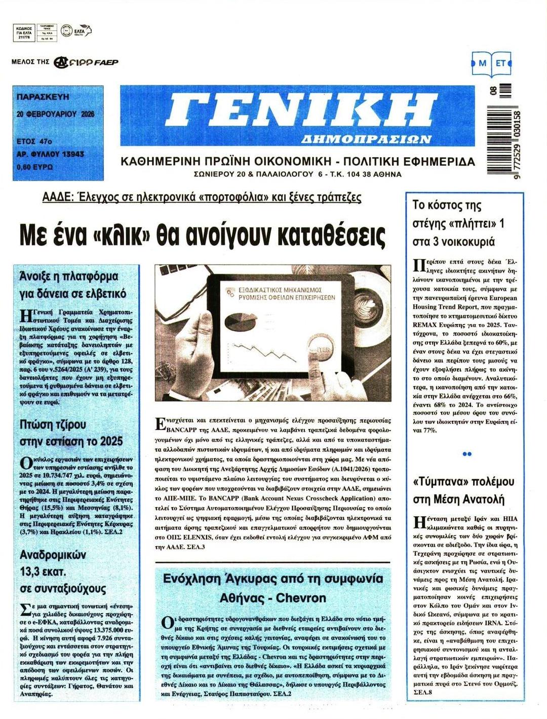 Πρωτοσέλιδο εφημερίδας Γενική Δημοπρασιών