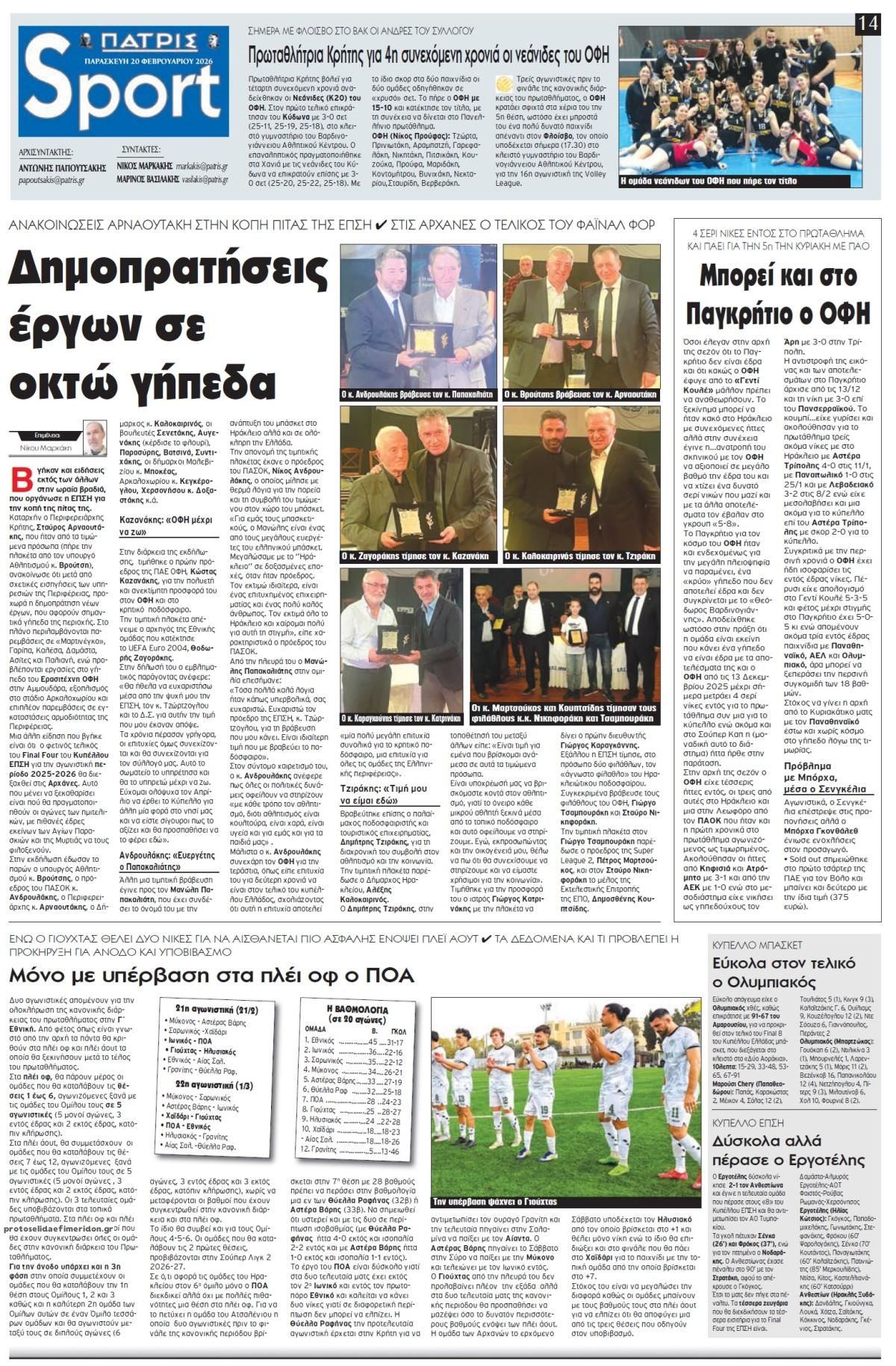 Πρωτοσέλιδο εφημερίδας Πατρίς Σπορ