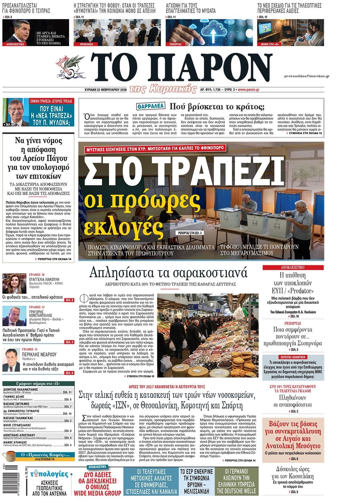 Πρωτοσέλιδο εφημερίδας Το Παρόν