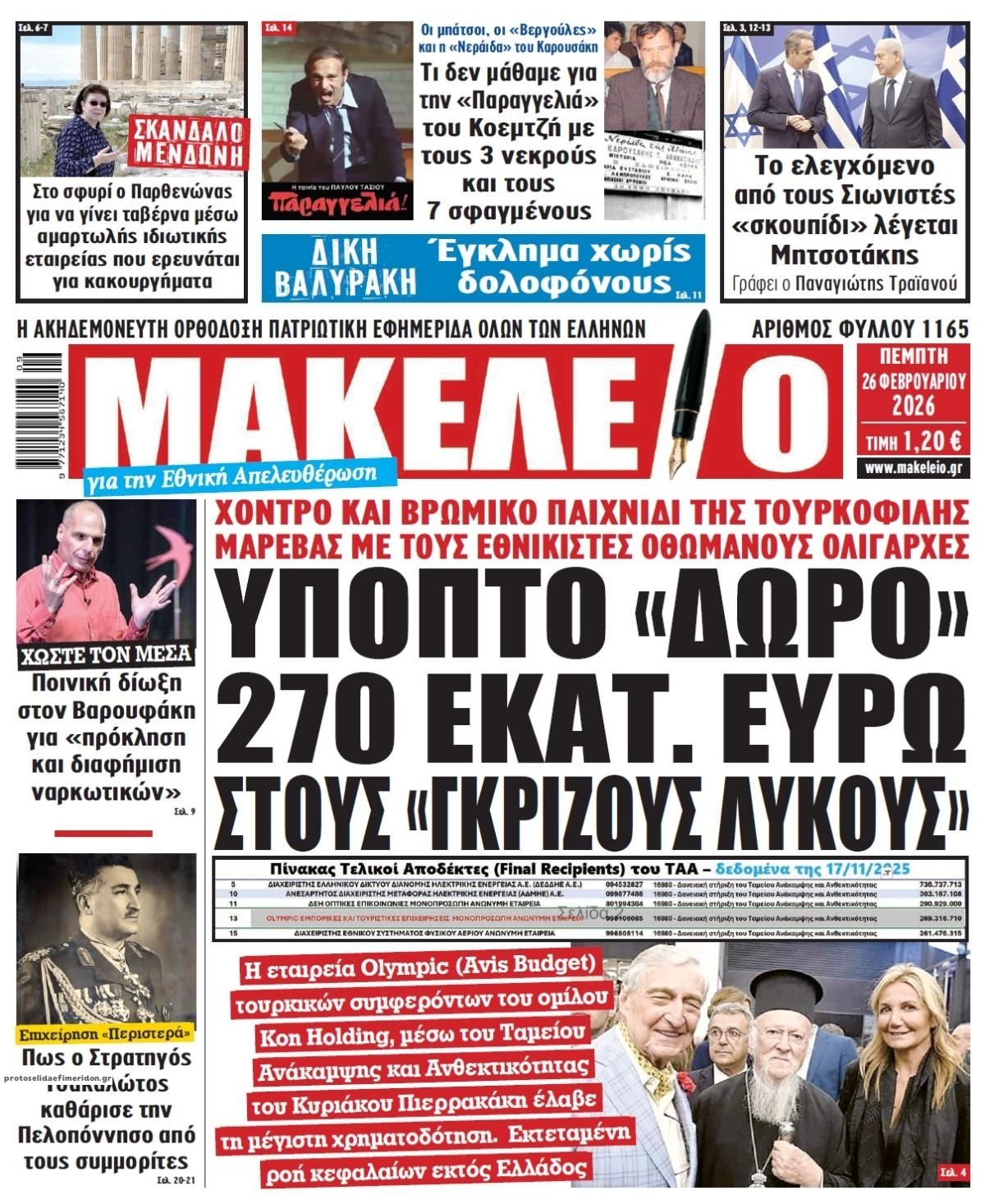 Πρωτοσέλιδο εφημερίδας Μακελειό