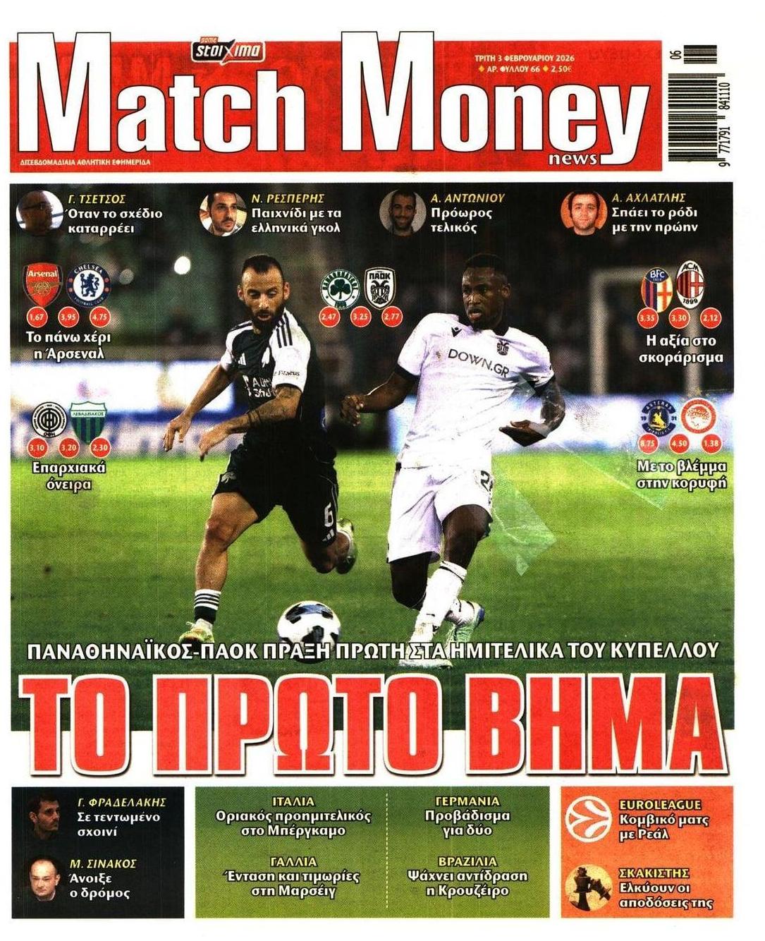 Πρωτοσέλιδο εφημερίδας Matchmoney
