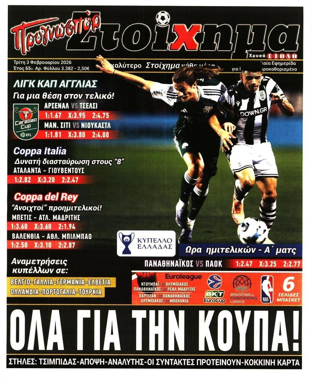 Πρωτοσέλιδο εφημερίδας Στοίχημα