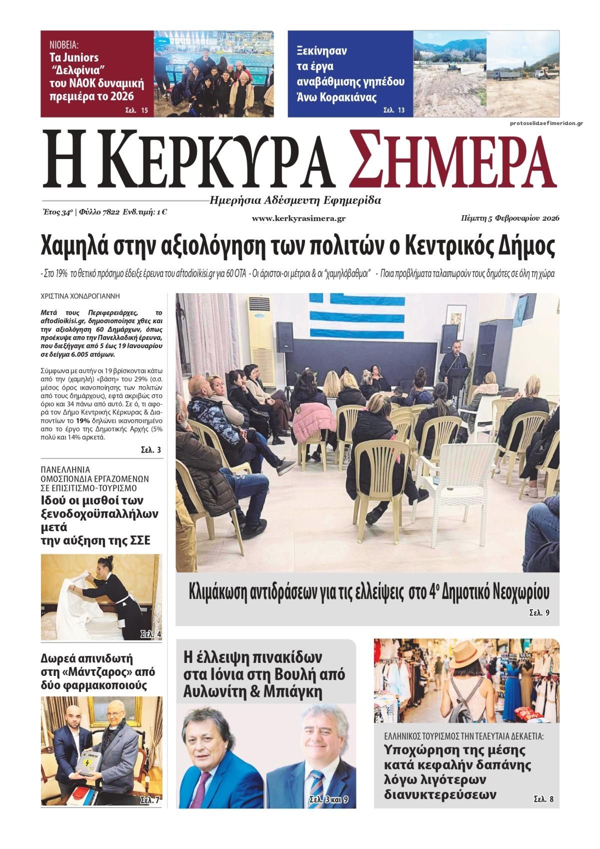Πρωτοσέλιδο εφημερίδας Η Κέρκυρα Σήμερα