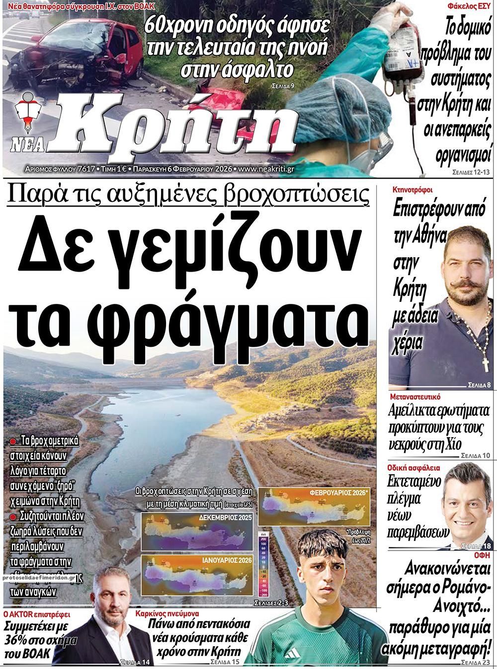 Πρωτοσέλιδο εφημερίδας Νέα Κρήτη