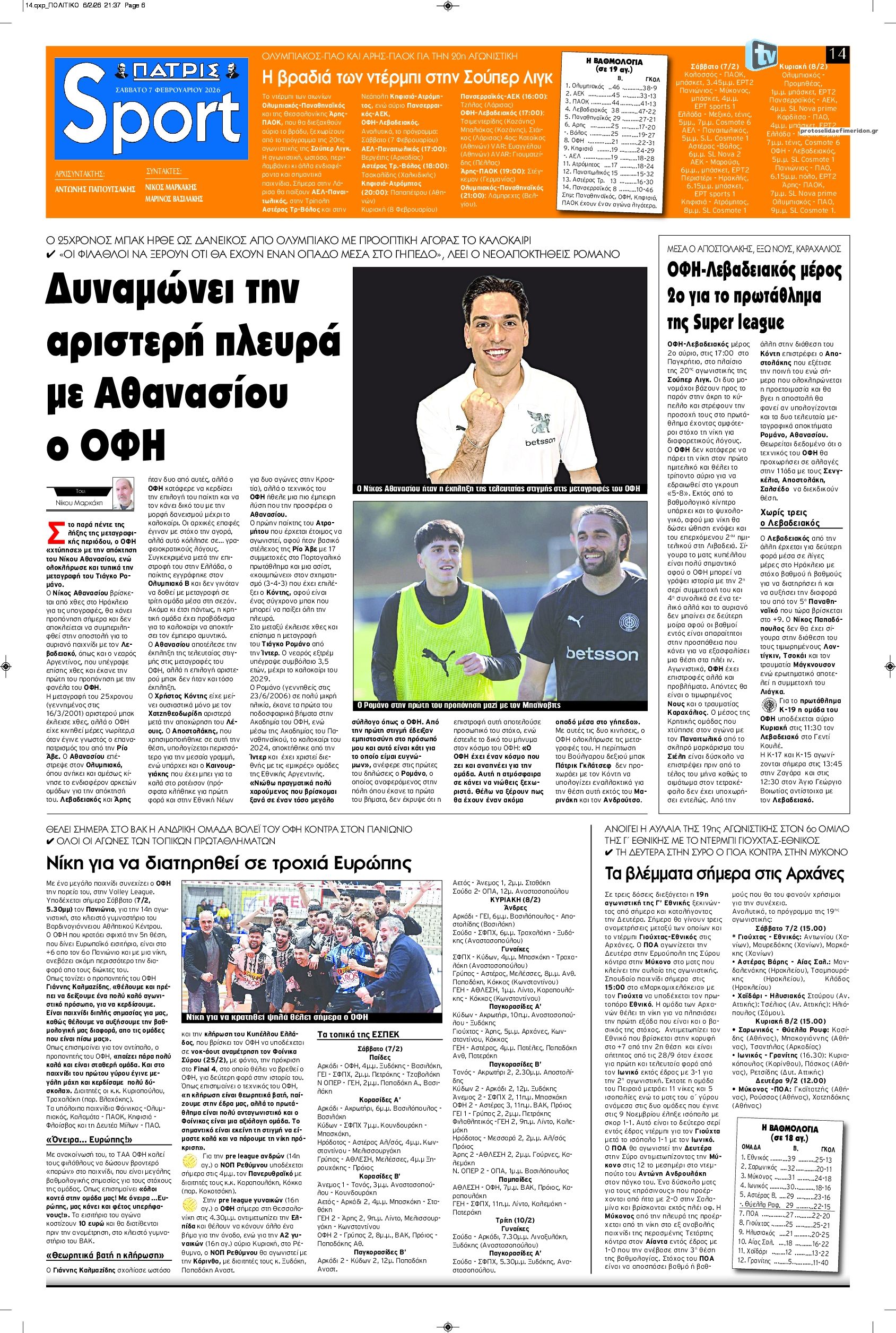 Πρωτοσέλιδο εφημερίδας Πατρίς Σπορ