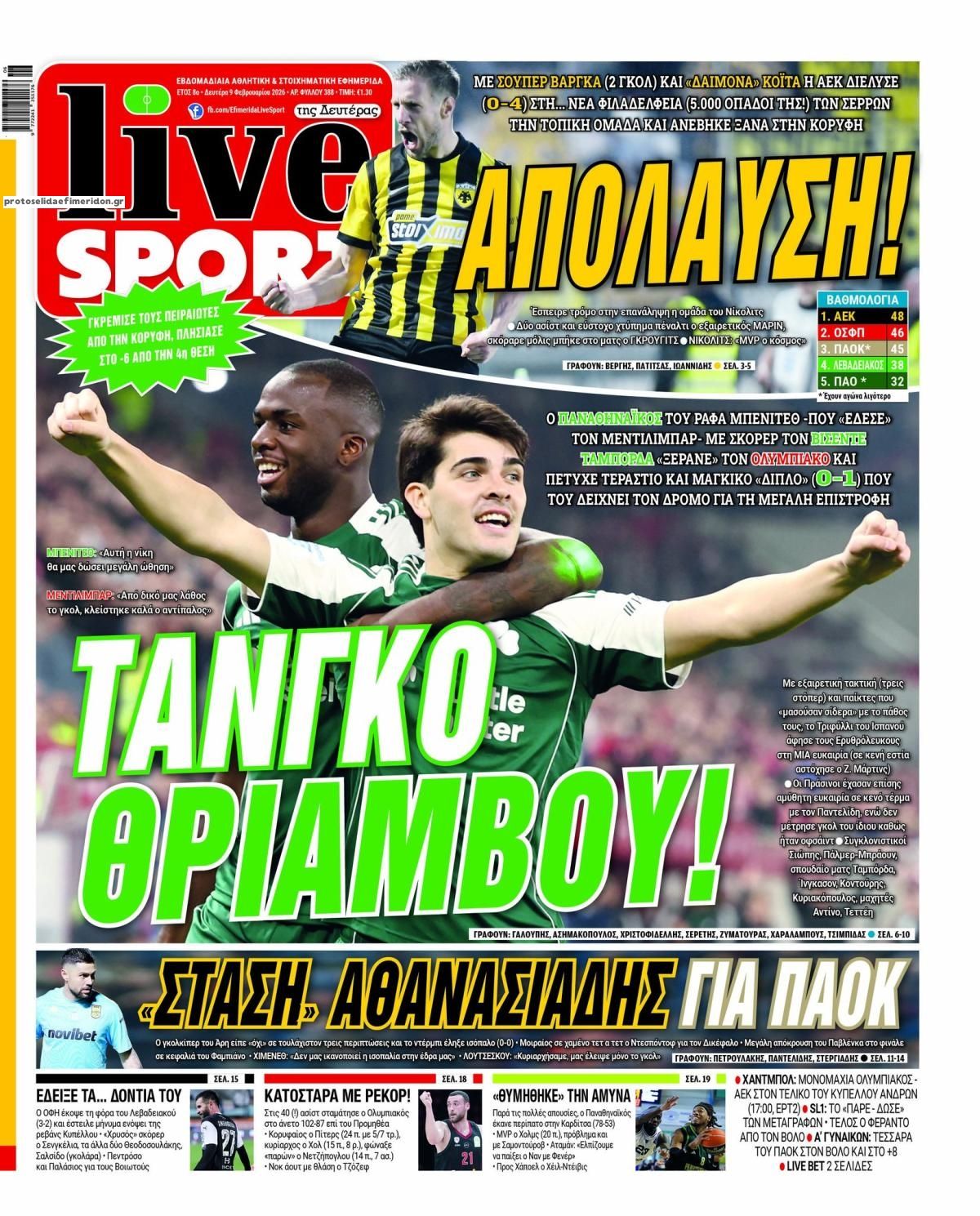 Πρωτοσέλιδο εφημερίδας Livesport