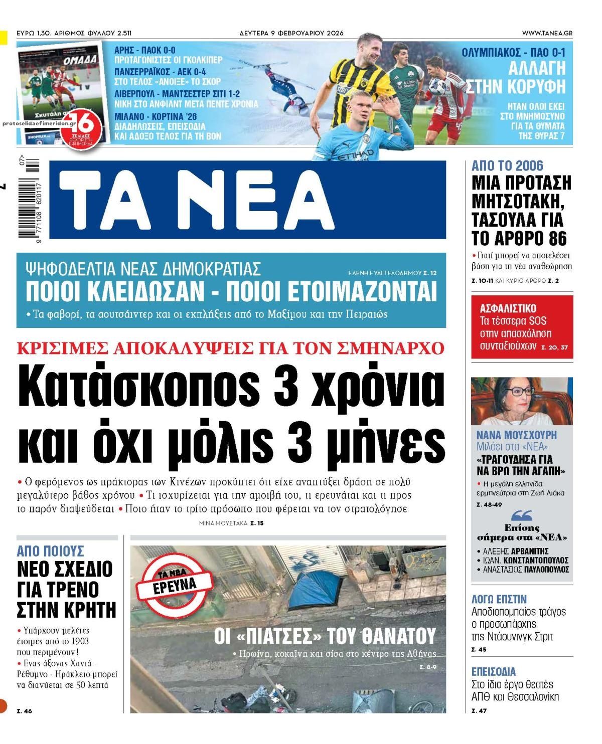 Πρωτοσέλιδο εφημερίδας Τα Νέα