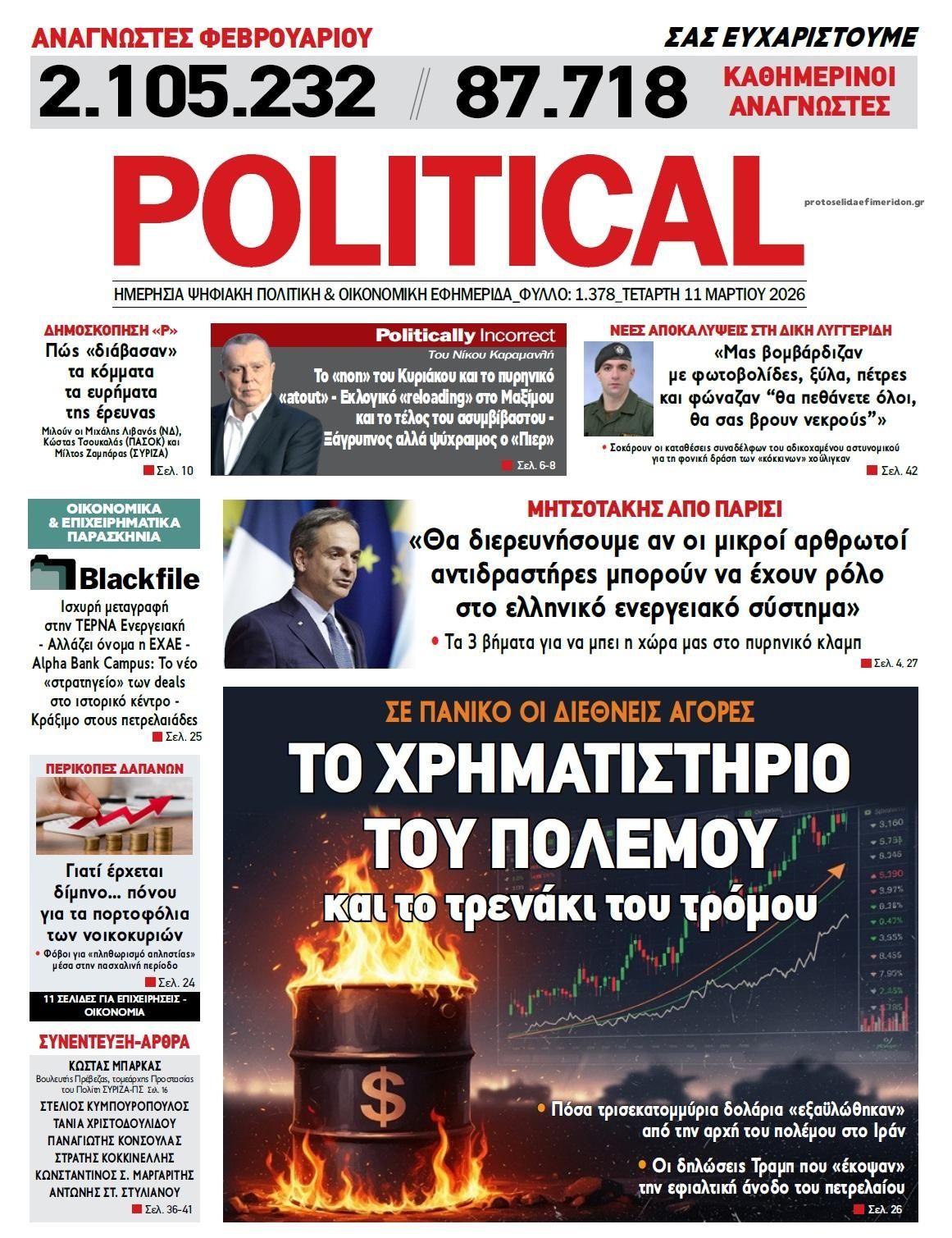Πρωτοσέλιδο εφημερίδας Political