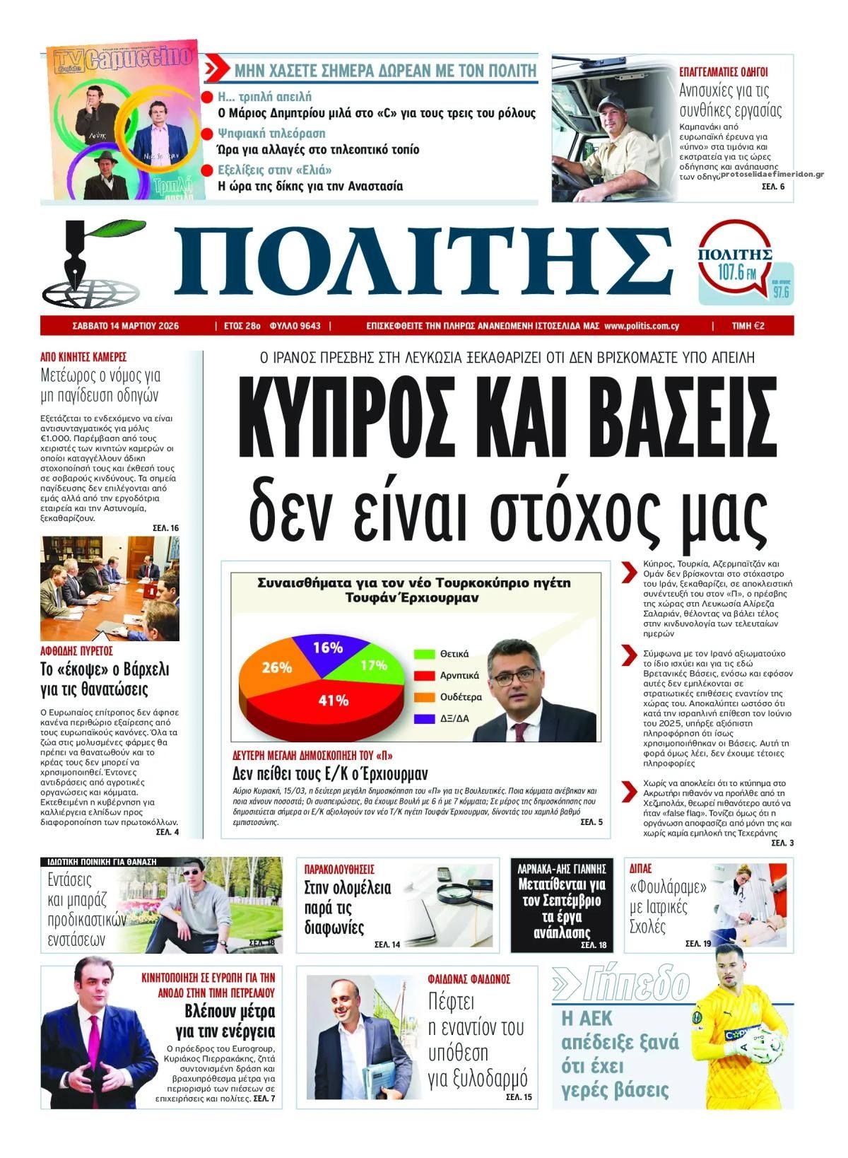 Πρωτοσέλιδο εφημερίδας Πολίτης Κύπρου