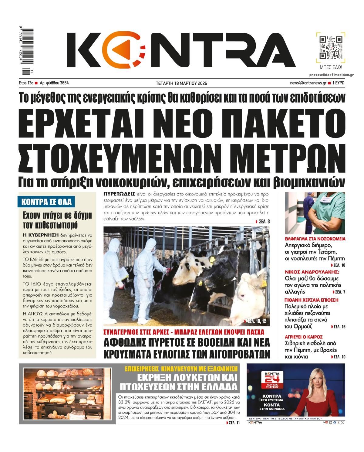 Πρωτοσέλιδο εφημερίδας Kontra News