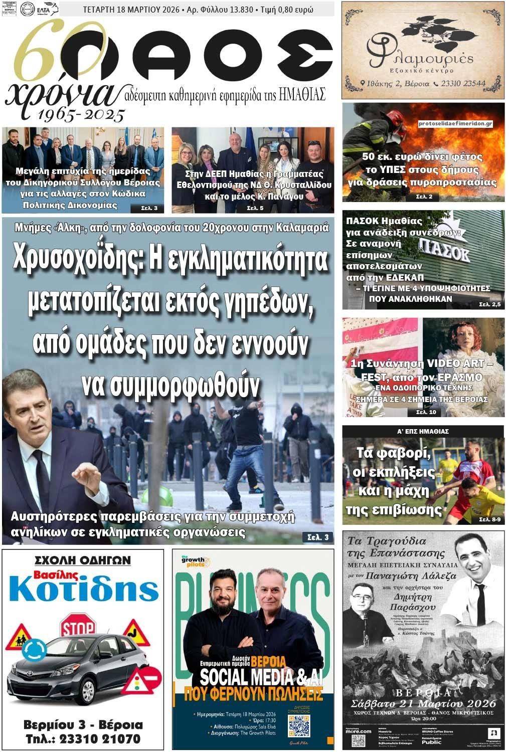 Πρωτοσέλιδο εφημερίδας Λαός Βέροιας