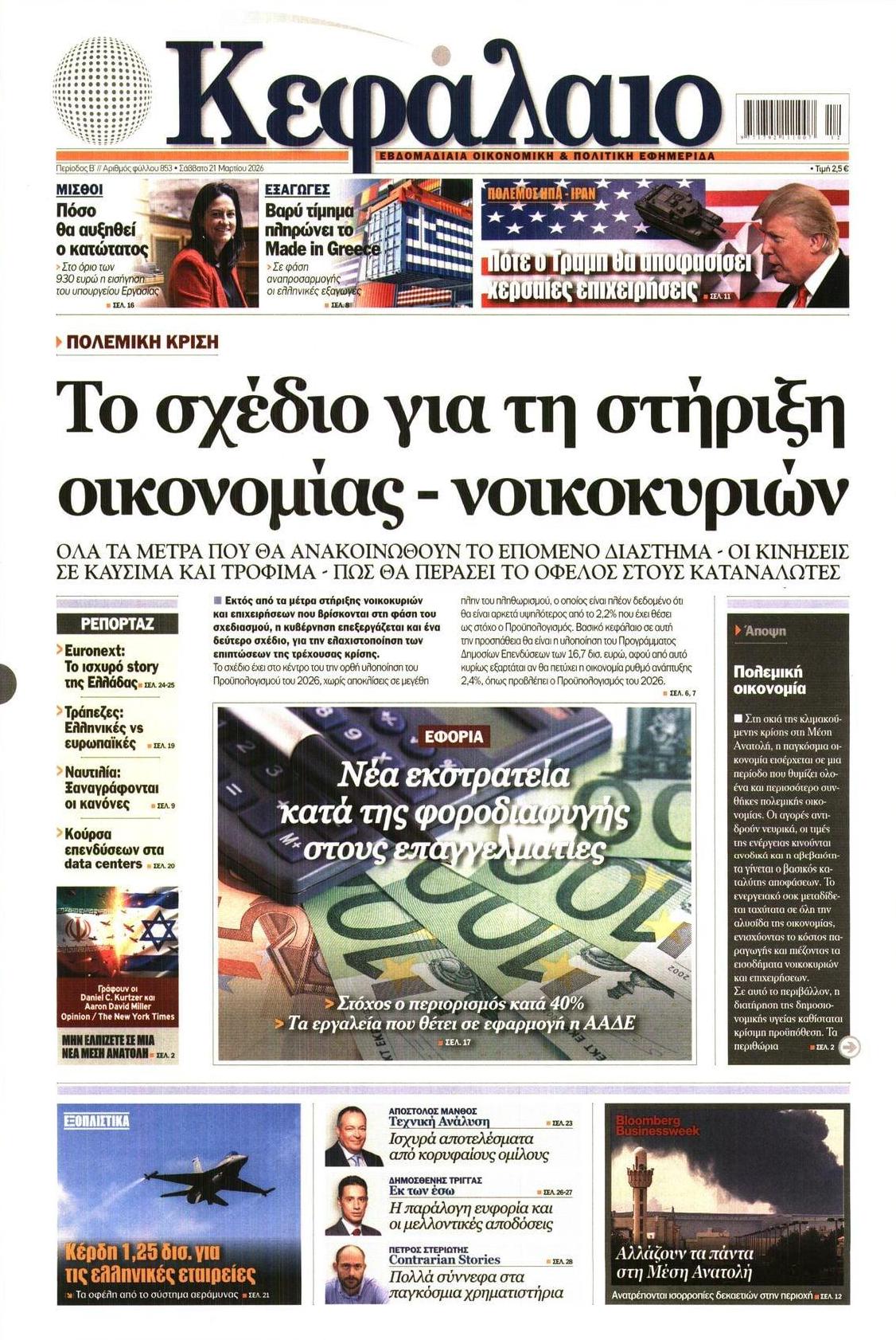 Πρωτοσέλιδο εφημερίδας Κεφάλαιο