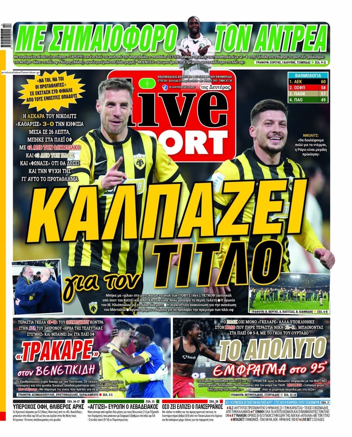 Πρωτοσέλιδο εφημερίδας Livesport