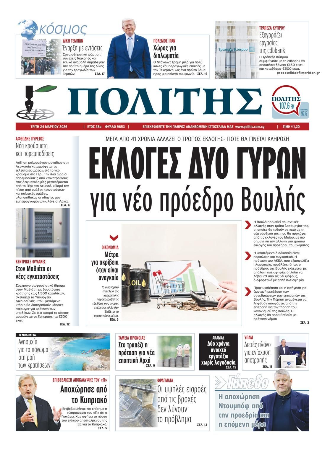 Πρωτοσέλιδο εφημερίδας Πολίτης Κύπρου