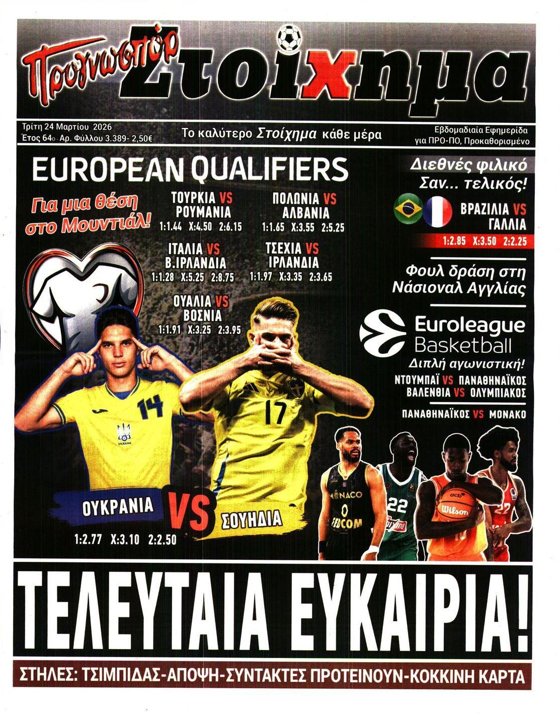 Πρωτοσέλιδο εφημερίδας Στοίχημα