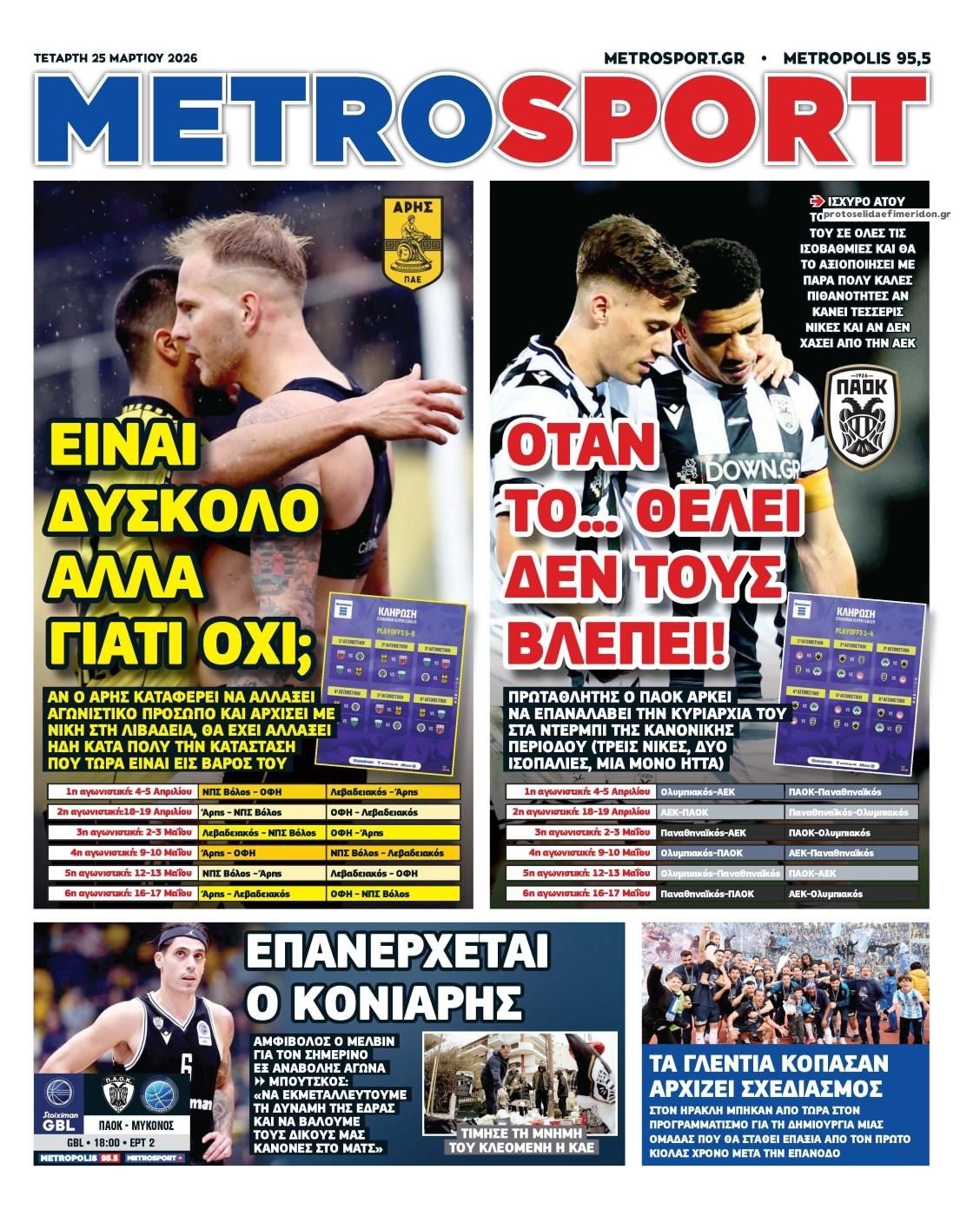Πρωτοσέλιδο εφημερίδας Metrosport
