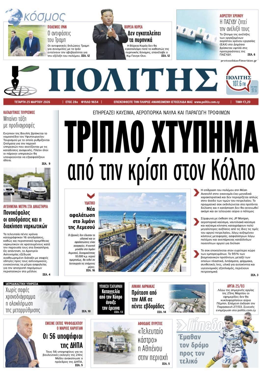 Πρωτοσέλιδο εφημερίδας Πολίτης Κύπρου