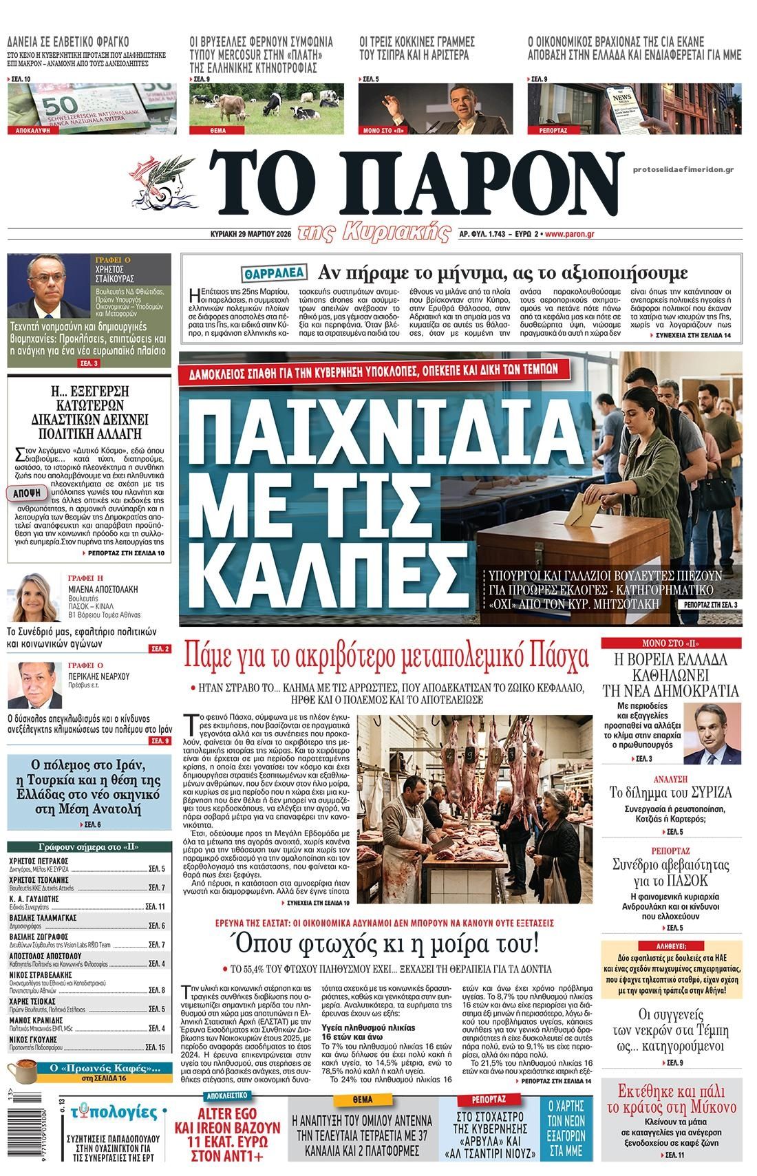 Πρωτοσέλιδο εφημερίδας Το Παρόν