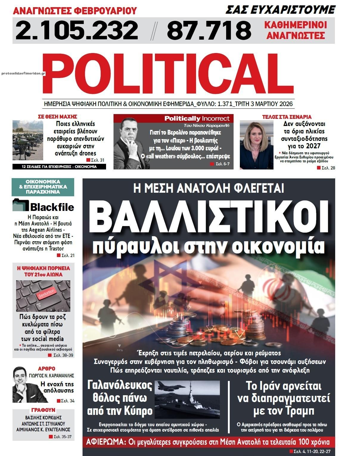 Πρωτοσέλιδο εφημερίδας Political