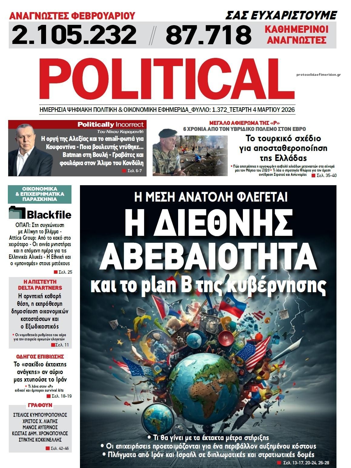 Πρωτοσέλιδο εφημερίδας Political