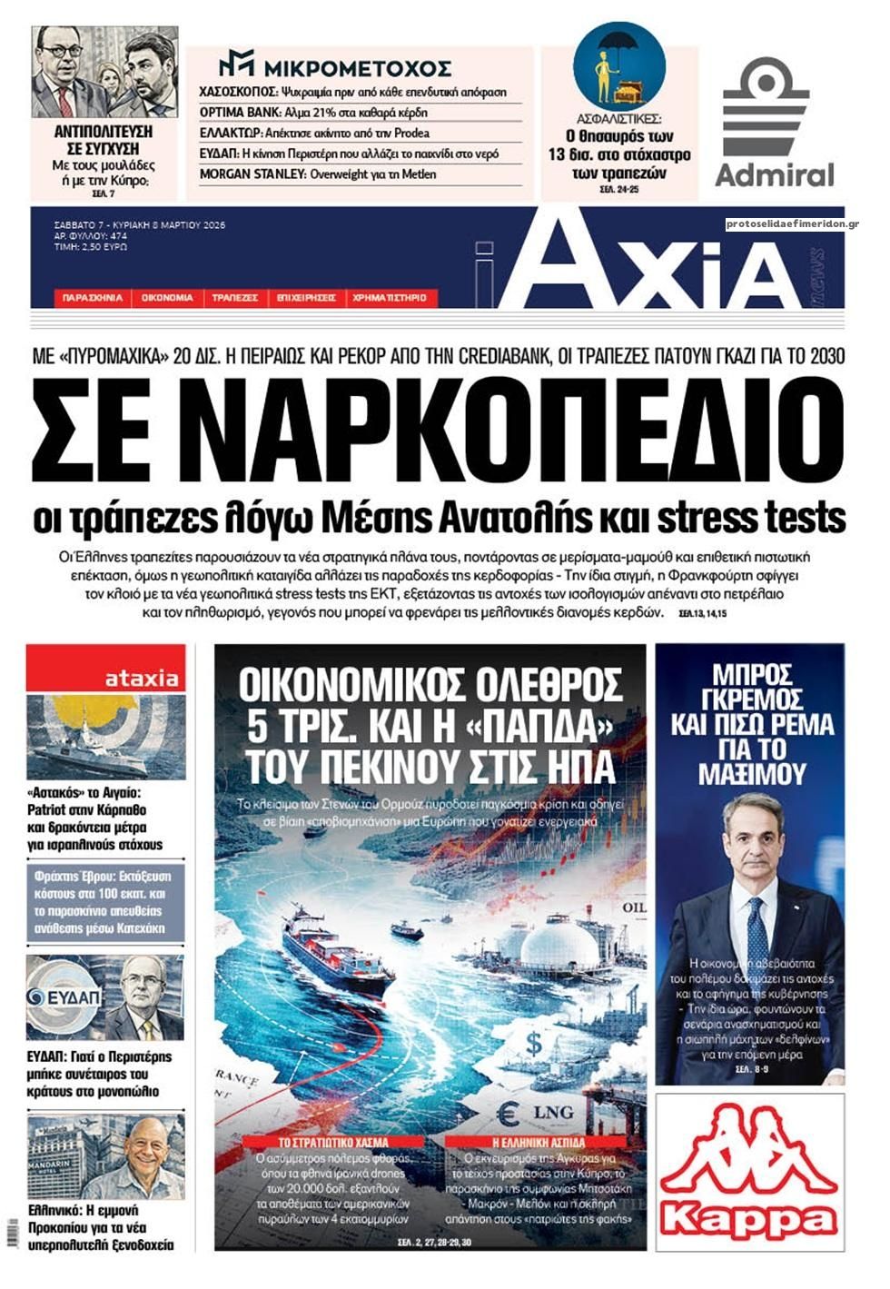 Πρωτοσέλιδο εφημερίδας Αξία News