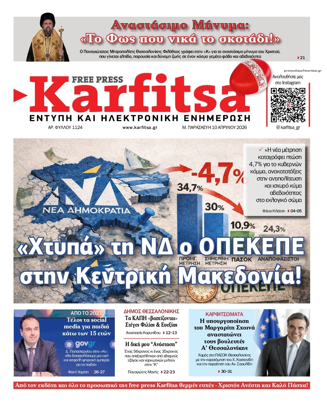 Πρωτοσέλιδο εφημερίδας Καρφίτσα