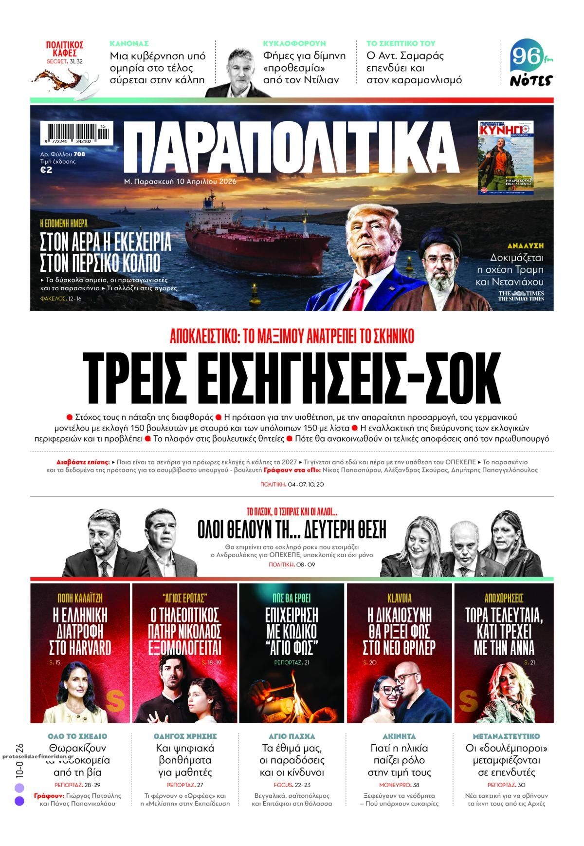 Πρωτοσέλιδο εφημερίδας Παραπολιτικά