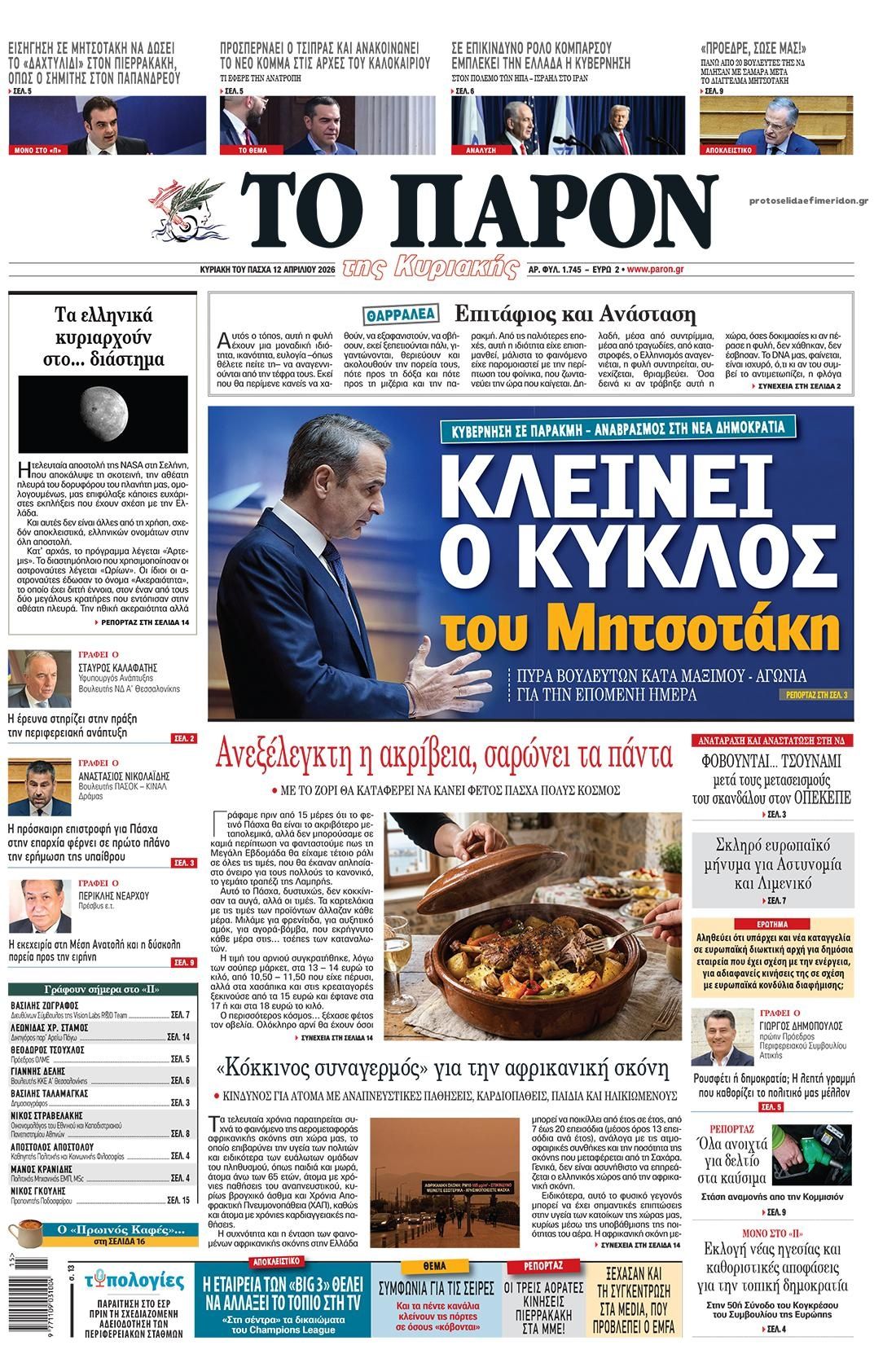 Πρωτοσέλιδο εφημερίδας Το Παρόν