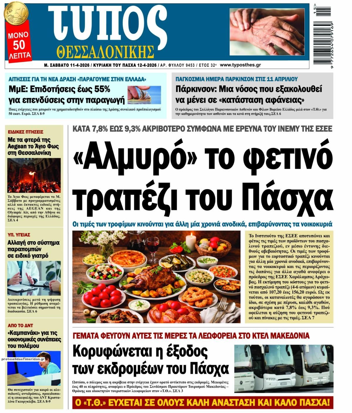 Πρωτοσέλιδο εφημερίδας Τύπος Θεσσαλονίκης