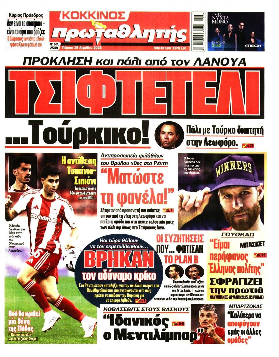 Πρωτοσέλιδο εφημερίδας Κόκκινος Πρωταθλητής