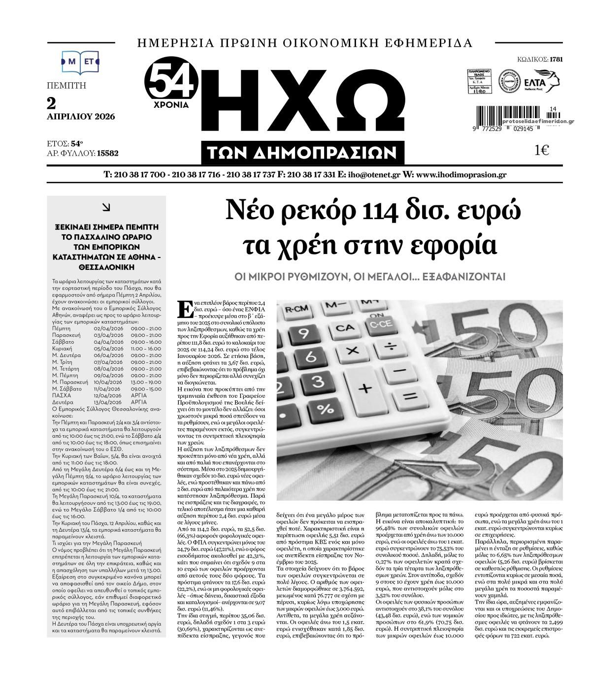 Πρωτοσέλιδο εφημερίδας Ηχώ