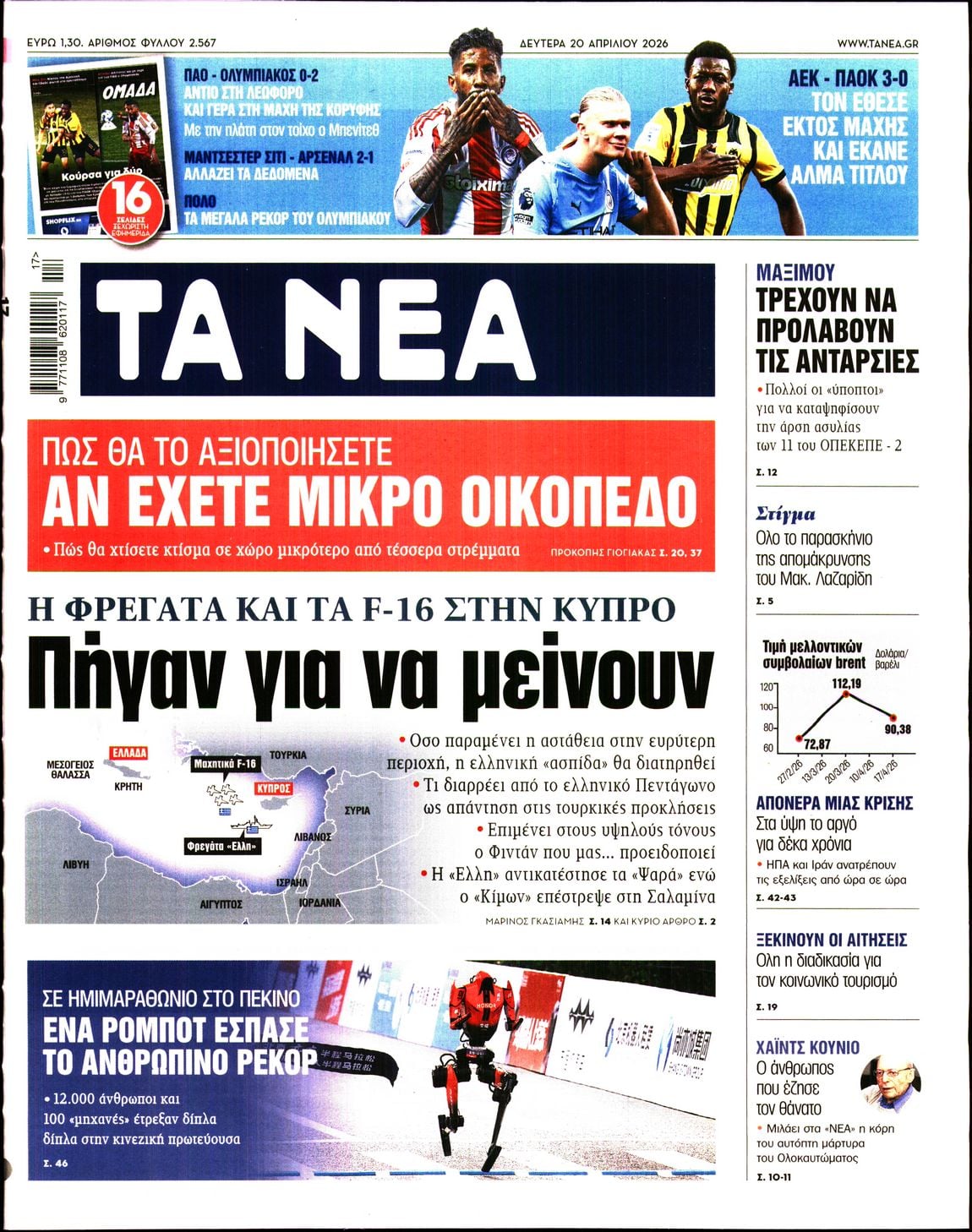 Πρωτοσέλιδο εφημερίδας Τα Νέα