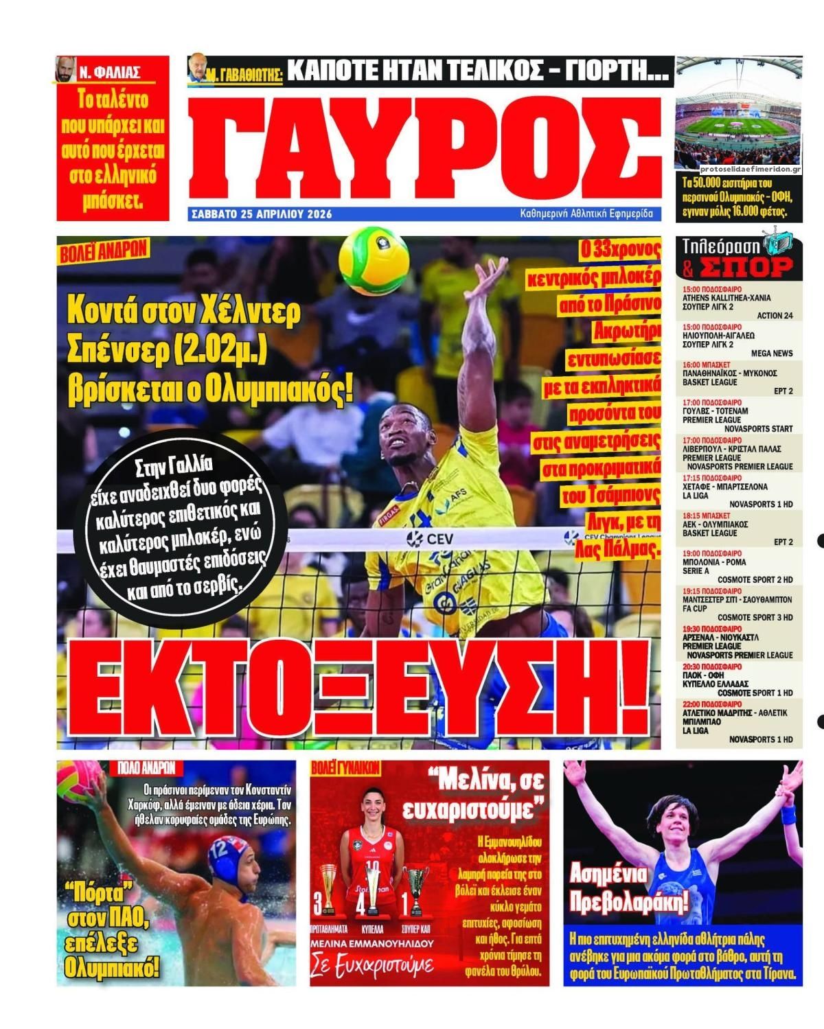 Οπισθόφυλλο εφημερίδας Κόκκινος Πρωταθλητής