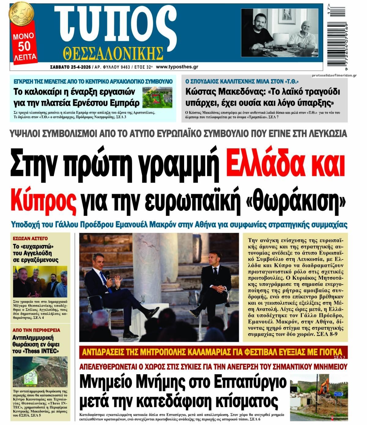 Πρωτοσέλιδο εφημερίδας Τύπος Θεσσαλονίκης