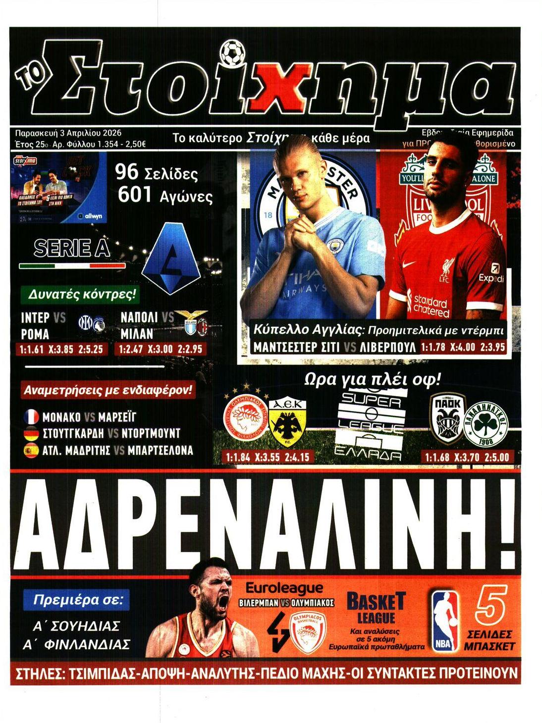 Πρωτοσέλιδο εφημερίδας Στοίχημα