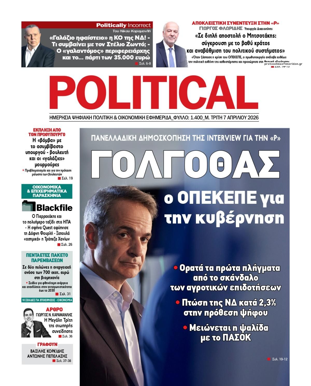 Πρωτοσέλιδο εφημερίδας Political