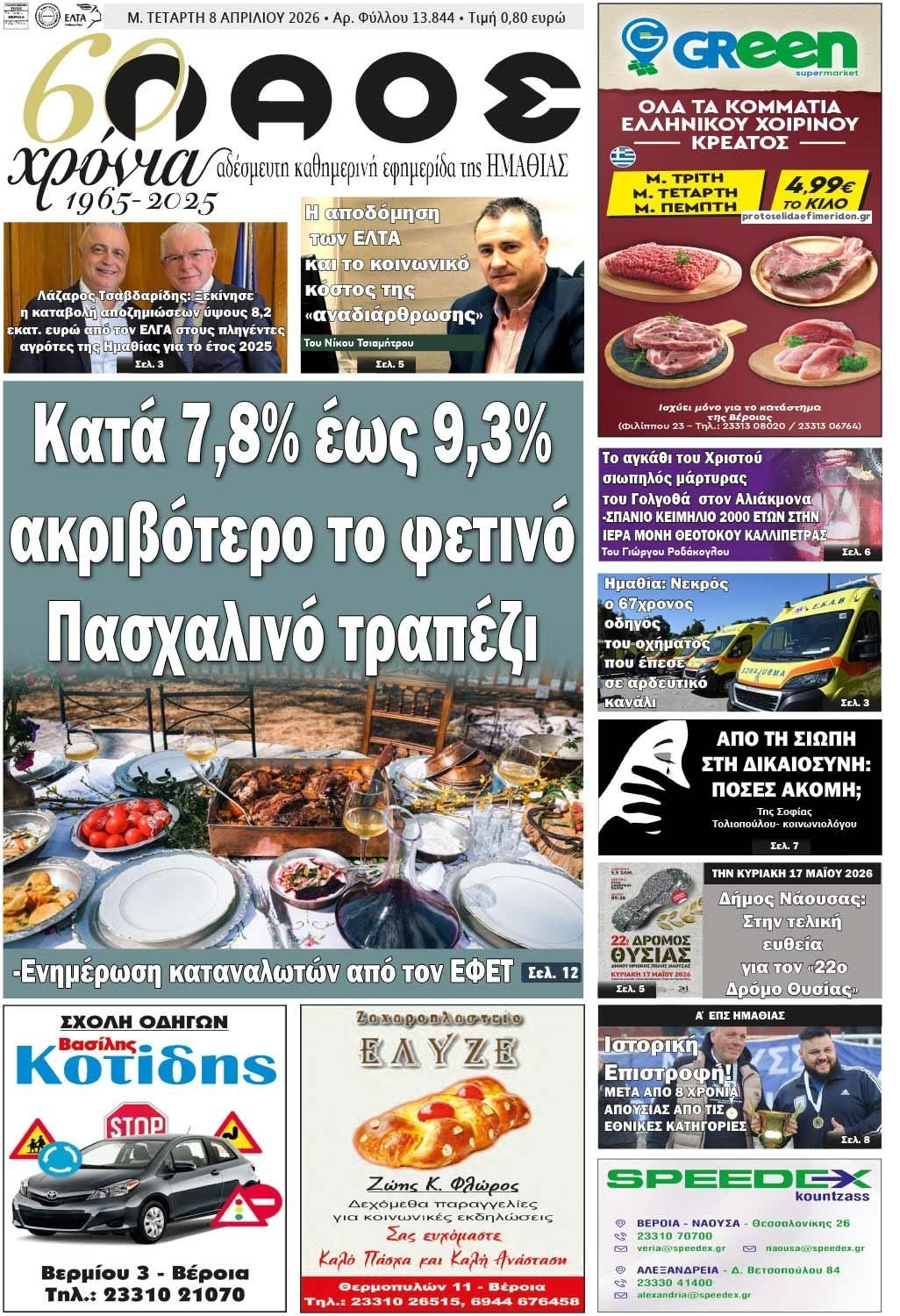 Πρωτοσέλιδο εφημερίδας Λαός Βέροιας