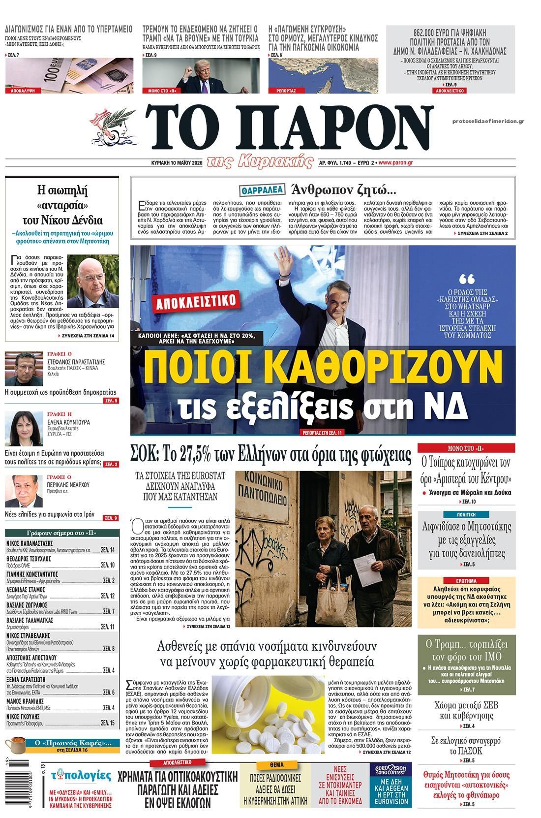Πρωτοσέλιδο εφημερίδας Το Παρόν