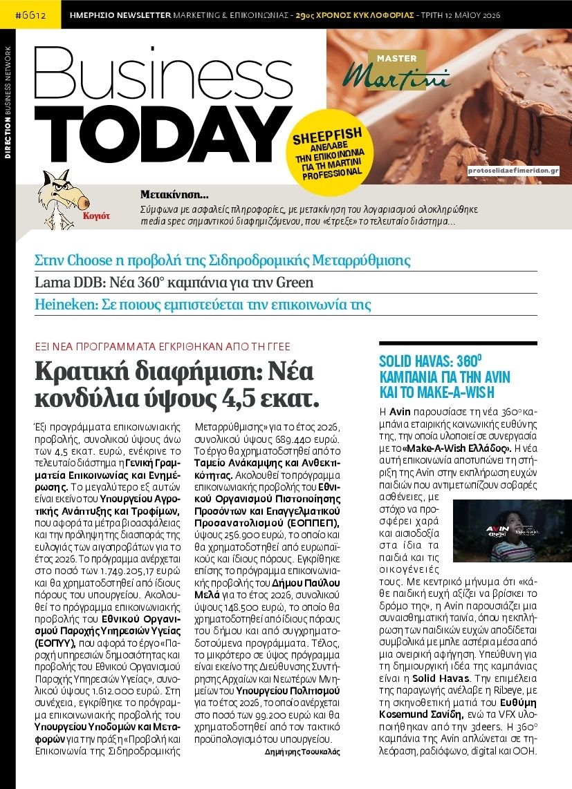 Πρωτοσέλιδο εφημερίδας Business Today
