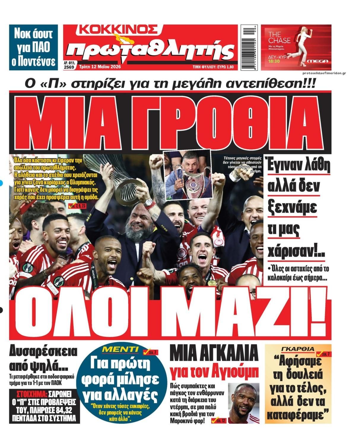 Πρωτοσέλιδο εφημερίδας Κόκκινος Πρωταθλητής