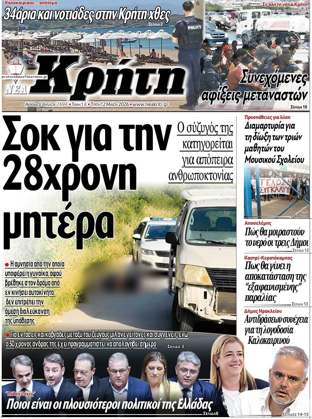 Πρωτοσέλιδο εφημερίδας Νέα Κρήτη