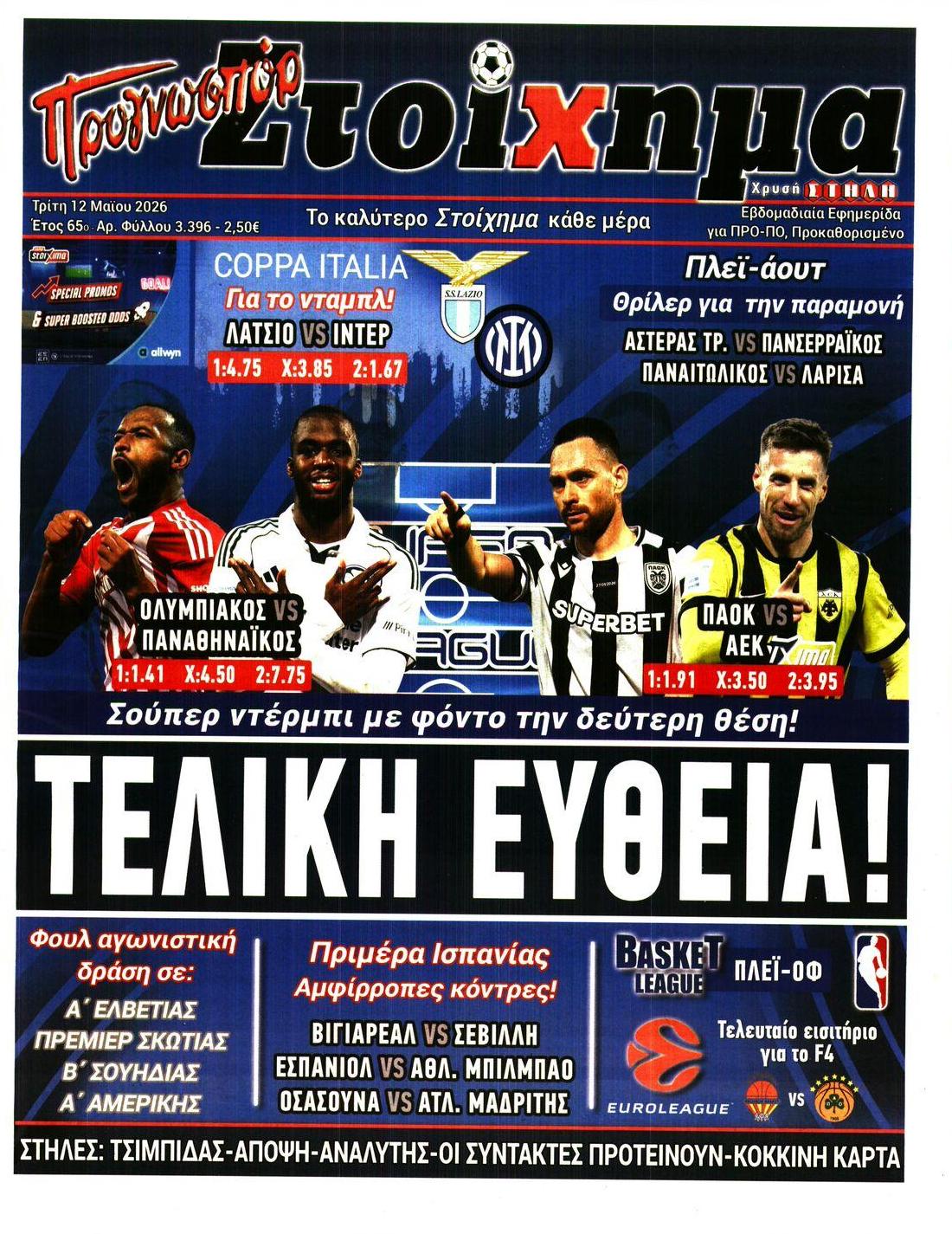 Πρωτοσέλιδο εφημερίδας Στοίχημα